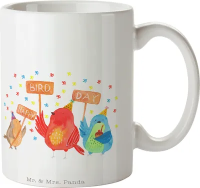 Produktbild von Mr. & Mrs. Panda Geschenktasse 90. Geburtstag Happy Bird Day - Weiß - Geschenk, Kaffeetasse, Teetasse, Becher, für Geburtstagsgeschenk, Mitbringsel, Bedruckte Tasse, Zum