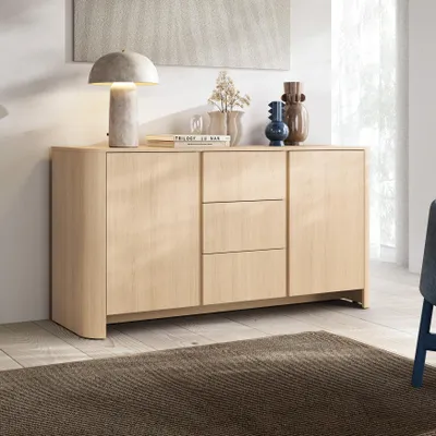 Produktbild von Abgerundete Kommode AURA K2D3SZ Eiche Vicenza Schrank Sideboard Japandi