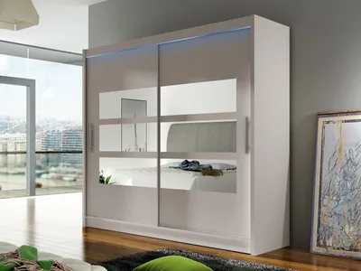 Obrázok produktu pre Šatníková skriňa 180 cm so zrkadlom a LED osvetlením FLORENCIO 3 - kašmír