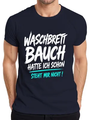 Productafbeelding van "Waschbrettbuik"-shirt met opdruk, sarcastische opmerking, heren T-shirt, marineblauw, maat S
