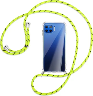 Produktbild von Handykette Backcover-Schutzhülle mit Band (Metall silberfarben) für Motorola Moto G 5G Plus - neongelb