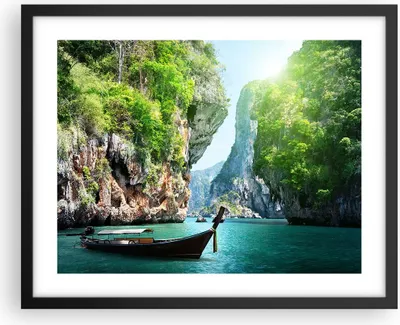 Produktbild von Gerahmtes Poster - Schwarzer Rahmen - Boot Klippen Natur Felsen - 50x40 cm - Wand Bild - Wanddeko - Wandbilder - Wandposter - Bilderrahmen - Bilder - Kunstdruck - Wandbild - P2BAA50x40-2787