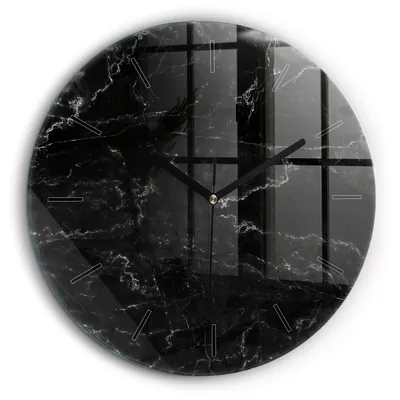 Produktbild von Wallfluent Große Wanduhr – Stilles Quarzuhrwerk - Uhr Dekoration Wohnzimmer Schlafzimmer Küche - Zifferblatt mit Striche - schwarze Zeiger - 60 cm - Schwarzer Marmor