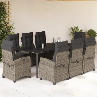 Produktbild von Möbel 9-tlg. Garten-Essgruppe mit Kissen Grau Poly Rattan 2024