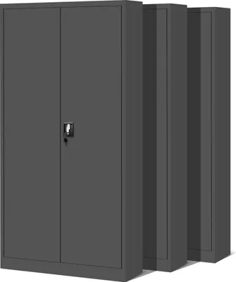Produktbild von 3er Set Aktenschrank C001H Büroschrank Metallschrank Stahlschrank Werkzeugschrank Stahlblech Pulverbeschichtet Flügeltürschrank Abschließbar 195 cm x 90 cm x 40 cm Farbe: Anthrazit/Anthrazit