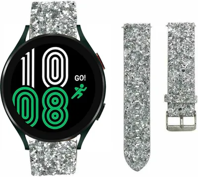 Produktbild von Strap-it Samsung Galaxy Watch 4 40mm Glitzerlederarmband (Silber)