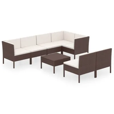 Produktbild von 8-tlg. Garten-Lounge-Set mit Auflagen Poly Rattan Braun