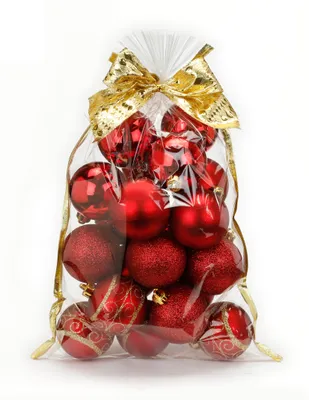 Produktbild von Weihnachtskugeln Muster Mix Kunststoff 6cm, 20er Set Tüte, Farbe:rot