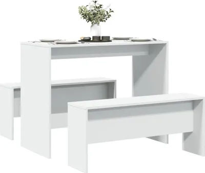 Produktbild von Möbel 3-tlg. Esstisch und Bank Set Weiß Holzwerkstoff - Esszimmer 855530