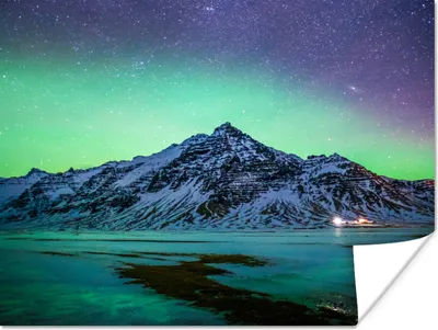 Produktbild von MuchoWow® Poster Berg - Nordlichter - Schweden - Schnee - Grün - Winter 160x120 cm - Foto Plakat