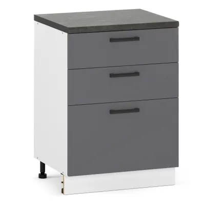 Produktbild von ULWEHOME 60 cm breiter freistehender Unterschrank für die Küche, 3 Schubladen, Anthrazit | Küchenmöbel der Serie EKO