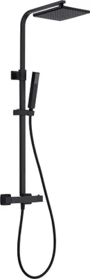 Immagine prodotto di Sistema doccia nero opaco angolare con doccia a pioggia 22x22 cm doccetta set doccia termostatico con saliscendi ugelli anticalcare doccia completa moderna