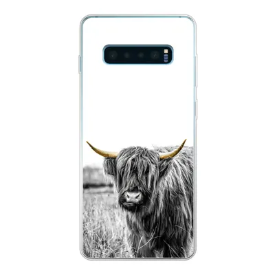 Produktbild von MuchoWow® Handyhülle Schutzhülle Hülle für Samsung Galaxy S10 Plus Schottischer Highlander - Gold - Schwarz - Weiß Silikon Softcase Handy Hülle - Schutzhülle