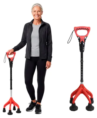 Produktbild von KMINA Gehstock mit 4 Füßen, Ergonomischer Griff, 1,5 kg, ab 1,55 m, Rot