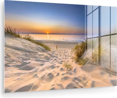 Produktbild von MuchoWow Glasbilder - Bilder auf Wandbild - Foto auf Glas Düne - Sonnenuntergang - Horizont - Strand - Gras 120x80 cm Wanddekoration aus Glas - Acrylglasbild - Acrylbilder - Abbildung