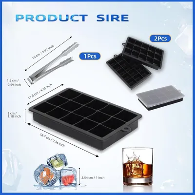 Obrázek produktu pro Silikonové formy na led s víkem, 2 kusy, 15 otvorů, bez BPA, nádoba na led s klipem