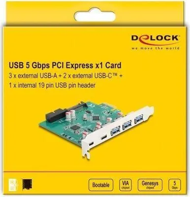 Produktbild von DELOCK USB 5 Gbps PCI Express x1 Karte zu 3 x extern Typ-A