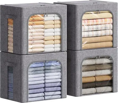 Produktbild von Famanu Aufbewahrungsboxen Set 4 Stück - Metallrahmen, stapelbar, faltbar, 40L mit Fenstern und Griffen