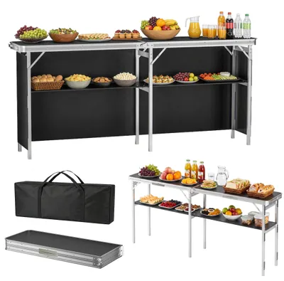 Produktbild von ROSEJANE Faltbare Messetheke 196 x 38 x 85 cm, XXL Klapptisch mit 2 Ebenen, Oxford-Stoffblende und Tragetasche, mobiler Präsentationstisch für Messe, Promotion & Veranstaltungen