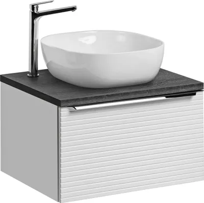 Produktbild von Waschtischunterschrank 60 cm mit 42 cm Keramikbecken LARCIANO-56 in weiß gerillt mit Sherman Oak Eiche anthrazit, B/H/T ca. 60/56,7/46 cm