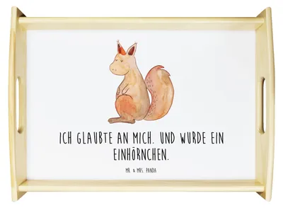Produktbild von Mr. & Mrs. Panda serviertablett aus holz Einhorn Glauben - Weiß - Geschenk, Dekotablett, Eichhörnchen, Eichhorn, tablett, Einhörnchen, Servier, Deko, Einhörner, Unicorn