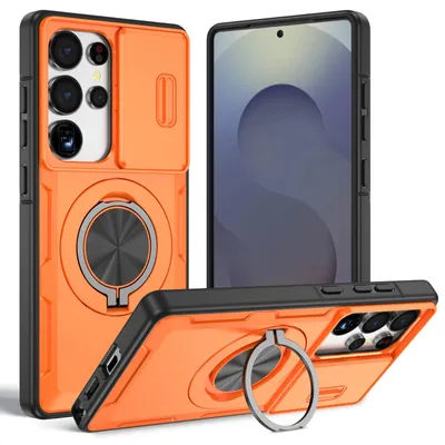 Produktbild von Magnetische Hülle für Samsung Galaxy S25 Ultra, Militär Stoßfest Handyhülle mit Kameraschutz und Ringhalter Ständer Orange