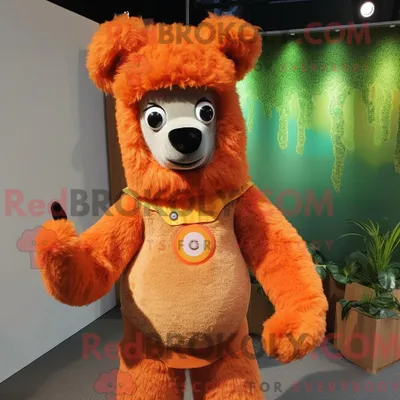 Produktbild von Orange REDBROKOLY Alpaka Maskottchen Kostüm Charakter gekleidet in Cordhose und Ringe