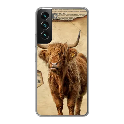 Produktbild von MuchoWow® Handyhülle Schutzhülle Hülle für Samsung Galaxy S22 Schottischer Highlander - Retro - Zeitungsartikel Silikon Softcase Handy Hülle - Mobiltelefonhülle