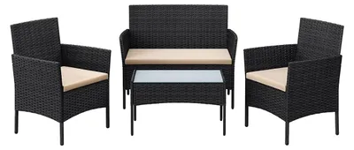 Produktbild von 4-teiliges Gartenmöbel-Set aus PE-Polyrattan - Schwarz/Braun