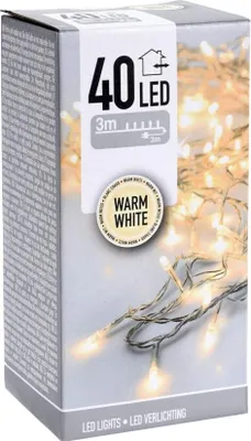 Immagine prodotto di Catena luminosa a LED, 40 LED, luce bianco caldo, 230 V~, trasparente, per interni/esterni, 6 metri, con timer