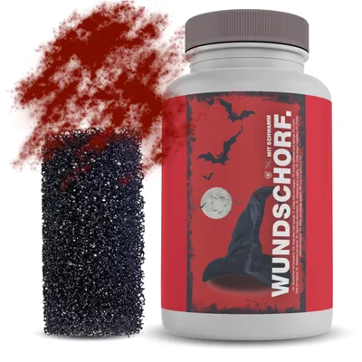 Produktbild von 15 ml Kunstblut mit Wundschorf Schwamm Krustenblut - Fake Blood - Blut zum Schminken und Verkleiden and Halloween & Fasching - Abwaschbar