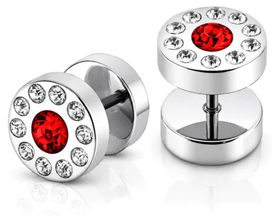 Produktbild von 2x Fake Plug Ohrstecker Edelstahl Strass Kristall Tunnel Piercing 10 mm Silber - rot