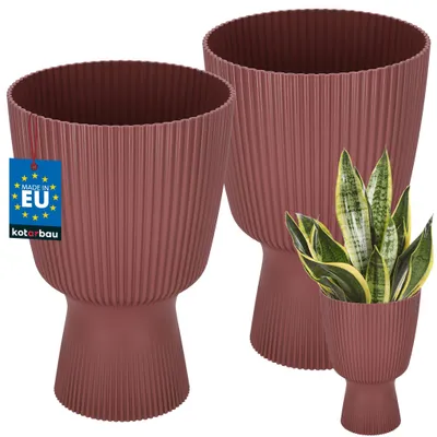 Zdjęcie produktu dla KOTARBAU® 2 szt. Doniczka Kielich Ø 18 CM Donica Ryflowana PVC Doniczka na Nóżce Wysoka W: 27 cm Brudny Róż