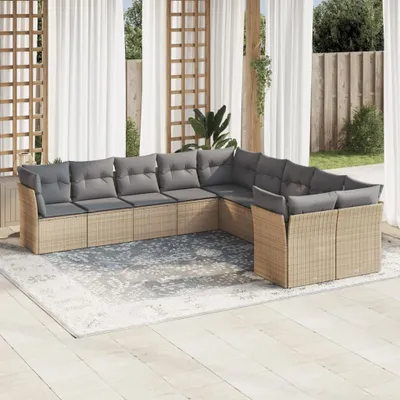 Produktbild von Design 10-tlg. Garten-Sofagarnitur mit Kissen Beige Poly Rattan, Gartenmöbel-Sets 2024 Neu