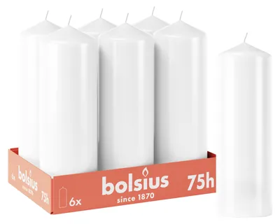 Produktbild von Bolsius 6er Set glatte StumpenKerzen, 12cm, weiß