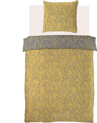 A bedding set with a pillow and duvet cover, laid out flat on a white background.
