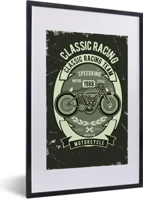 Produktbild von MuchoWow® MuchoWow® Gerahmtes Poster Motorrad - Vintage - Illustration - Zitat 40x60 cm - Poster mit zchwarzem Bilderrahmen - Poster in Rahmen