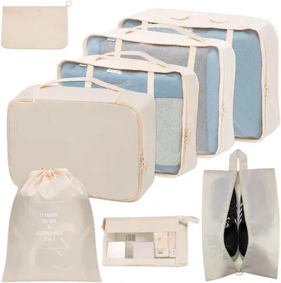 Produktbild von Kleidersäcke und Organizer – 8-teilig – beige – ideal für Reisen