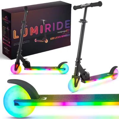 Produktbild von Dětská koloběžka LUMI RIDE dvoukolová koloběžka s LED kolečky, zadní brzda, výškově nastavitelná, nosnost do 50 kg, skládací černá Sun Baby