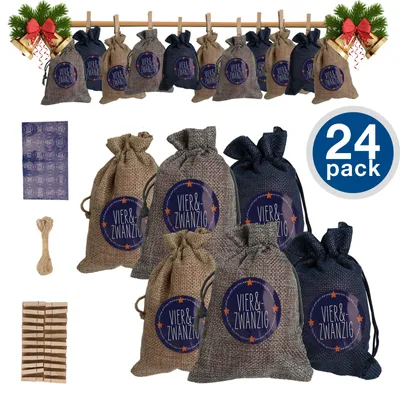 Produktbild von EINFEBEN Adventskalender zum Befuellen, Weihnachten Geschenksaeckchen Bastelset, Natur Saeckchen,DIY Stoffbeutel Weihnachtskalender Tueten (8 Blau, 8 Grau, 8 Gelb-Leinen)
