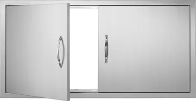 Obrázok produktu pre Prístupové dvierka na gril - Dvojité dvierka na vonkajšiu kuchyňu 1067 x 534 mm - Dvierka z nehrdzavejúcej ocele na zapustenie - Vertikálne nástenné dvierka s kľučkami - Pre grilovací ostrovček, grilovaciu stanicu, vonkajšiu skrinku.