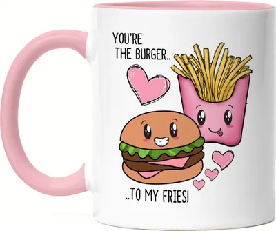 Produktbild von You Are The Fries To My Burger Tasse Rosa Valentinstag Freundin Freund Süß Geschenkidee Paar Liebe Couple Jahrestag