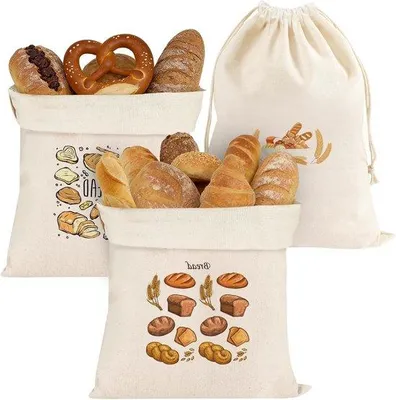 Obrázek produktu pro Lněné sáčky na chléb, 3 kusy, 40 x 30 cm - opakovaně použitelné sáčky na skladování chleba, baget, zeleniny a dalších potravin do kuchyně
