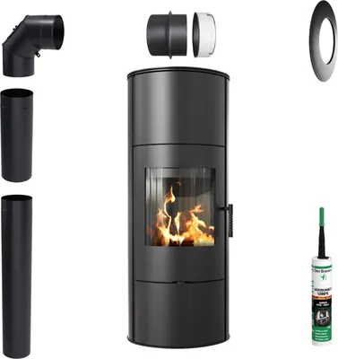 Immagine prodotto di Stufa caminetto ROLLO/W GRILLES 7kW fi 150 Nero TERMOTEC Set