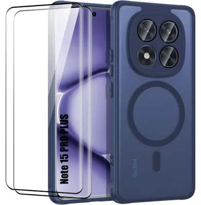Image de Coque + 2 Verres Trempés pour Xiaomi Redmi Note 15 Pro Plus 5G, avec Vitre Caméra - Bleu Marine