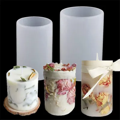 Produktbild von Set aus 2 zylindrischen Silikonformen für Kerzen, Seife und Epoxidharz.