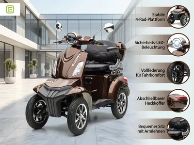 Obrázok produktu pre Elektrický skúter pre seniorov MAXXI 4.0 – lítiová batéria – 1000 W – 25 km/h – HNEDÁ