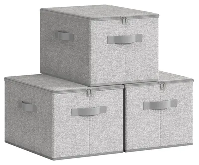 Produktbild von Aufbewahrungsbox mit Deckel, faltbare Stoffbox mit Griffen, Kleideraufbewahrungsbox, Vliesstoff, 3er-Set, 40 x 30 x 25 cm