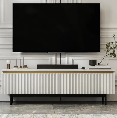 Produktbild von TV-Lowboard SELENE von Lindner Möbel – zweitürig – 140 x 44 x 35 cm - Farbe: Weiß matt – Italienische Tiefmattfolie - Schwarzer Rahmen