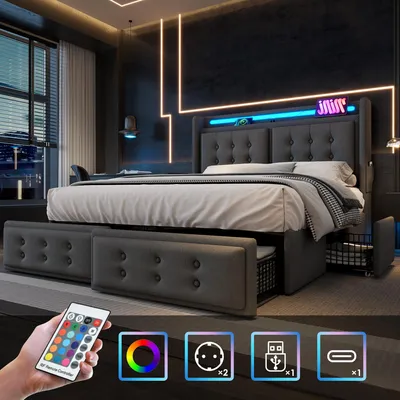 A modern bedroom with a bed, nightstand, and window view.